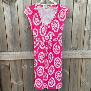 Boden Floral V-Neck Dress Sleeveless Stretch Lightweight Sheath Pink Size 2